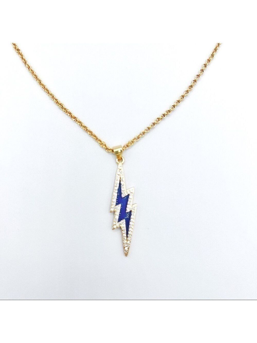 Gold Necklace with Enamel Lightening Bolt Pendant.